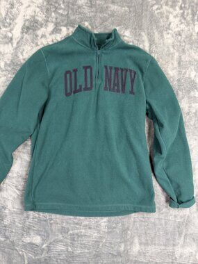 Old Navy Green Fleece 1/4 Zip Pullover Sweatshirt Large MENS